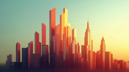 Obraz premium Stunning Urban Skyline at Sunset A Modern Architectural Marvel