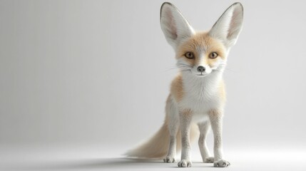 Obraz premium Fennec Fox: Adorable Front View of Wild Animal on Studio White Background