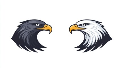 Fototapeta premium Two eagle heads, profile view, graphic design, stock photo