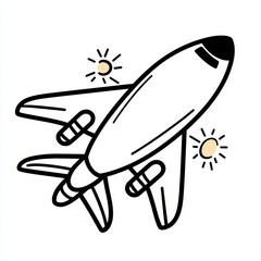 Fototapeta premium Unique minimal plane outline icon with sun design in black color isolated on a bright white background representing travel