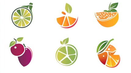 Colorful citrus fruit icons; design elements; white background; website use