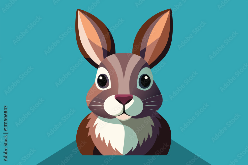 Poster a playful rabbit in a flat design style with big eyes and expressive features, perfect for customiza