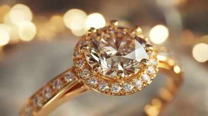Fototapeta premium Stunning Gold Ring with Brilliant Diamond Centerpiece