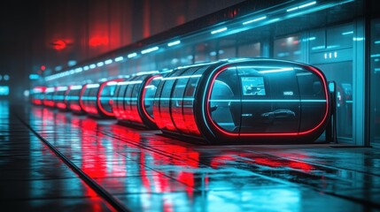 Futuristic pods at night station
