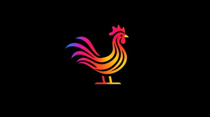 Colorful rooster illustration, dark background, farm animal graphic design