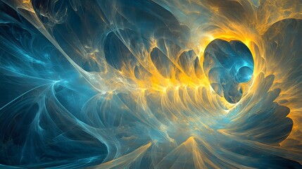 Naklejka premium Abstract swirling teal and gold fractal art design