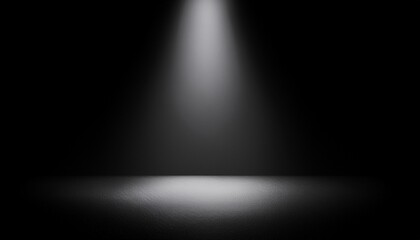 Solid Black Soft Spotlight BG. Gentle illumination subtle drama. Single spotlight from above on black, soft light cast. Minimalist & dramatic backdrop.