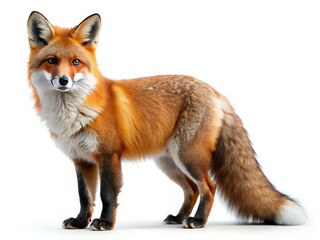 High-resolution wildlife portrait: a majestic red fox, isolated, with deep depth of field, showcasing intricate details.