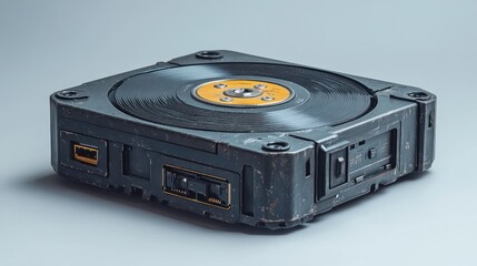 Fototapeta premium Futuristic vintage record player on gray background
