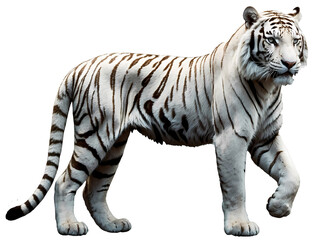 Obraz premium White tiger walking gracefully through a forest environment in the afternoon sun during summer