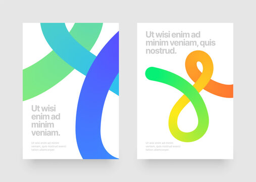 Colorful squiggles gradient lines design for flyer, poster, cover, banner or background. Template with wavy gradient shapes for events, companies or business. Set of vector illustrations.