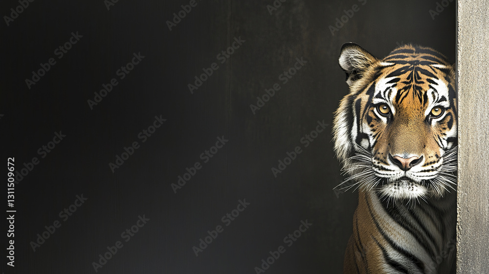 Canvas Prints tiger peeking from behind wall with curious expression