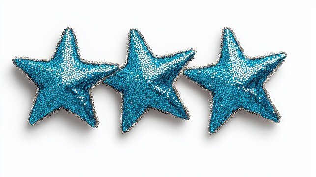 Trio of blue stars for retirement celebrations representing joy and festivity on a silver background with isolated design