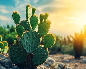 Prickly Pear Cactus Sunset