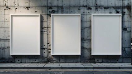 Triple Vertical digital Poster Mockup background on outdor space