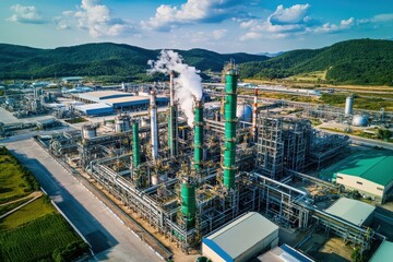 Obraz premium A bird's eye view of a sprawling cityscape showcasing vibrant streets and lush greenery below.