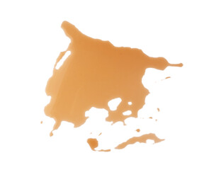 Spilled soda isolated, soft drink puddle, liquid stain, beer splatter, brown sparkling water with...