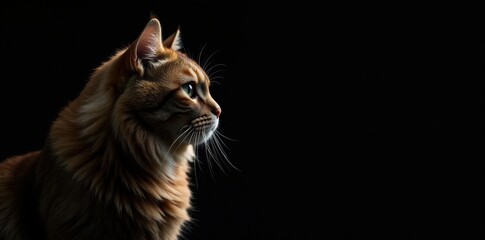 Highland Fold's profile, dramatic black background Striking cat image , black background, detail