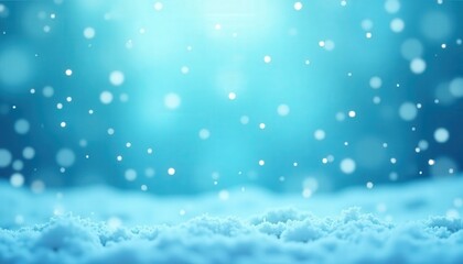 Fototapeta premium Snowflakes gently falling on a serene winter landscape illuminated by soft blue light in a tranquil setting