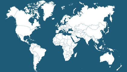 World map. Blue modern vector map. Silhouette map.