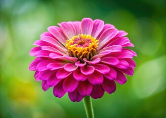 Macro lens captures a vibrant pink Zinnia Violacea; minimalist beauty in nature's detail.