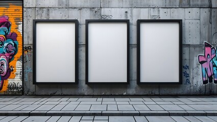 Triple Vertical digital Poster Mockup background on outdor space