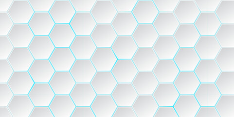 Fototapeta premium Abstract Hexagon white background with blue light. White abstract geometric vector graphic background. Hexagon. Illustration. Vector. 
