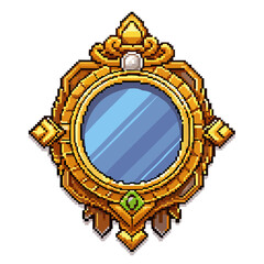 Obraz premium Vintage Ornate Gold Frame Mirror Pixel Art Style Retro Illustration for Games and Design