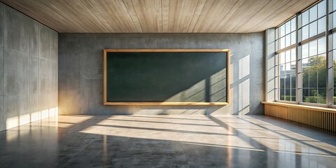 Modern architecture's clean lines highlight a dark, empty blackboard; a simple, textured backdrop for education.