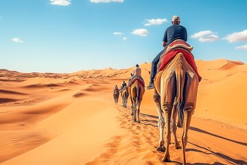 Exploring the Sahara Desert on camelback during a memorable African Adventure, Egypt tour advertisement photograph