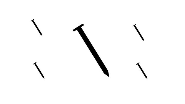 Zoom in and out animation the metal nail symbol. Large black symbol in the center and four small symbols around. Seamless looped 4k animation on white background