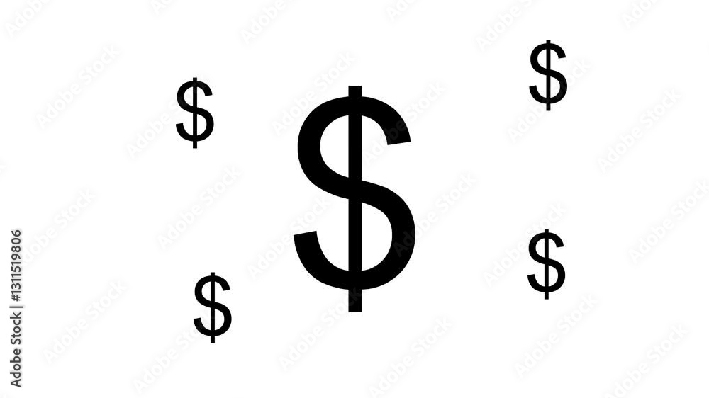 Poster zoom in and out animation the dollar symbol. large black symbol in the center and four small symbols
