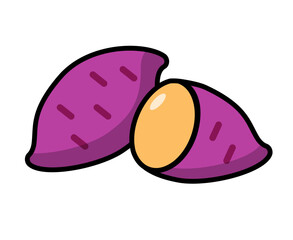Whole and sliced sweet potato icon. Vector.