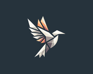 Abstract geometric flying bird logo design icon vector illustration.