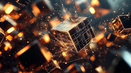 Abstract representation of digital cubes in a vibrant, futuristic environment showcasing data flow and connectivity