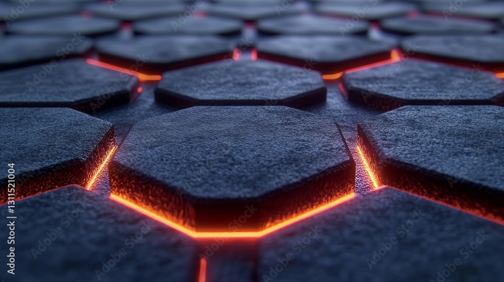 Poster futuristic hexagon mesh with luminous points, digital network connections in dark space, 3d render