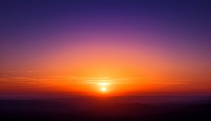 Fototapeta premium Warm Sunset Glow Gradient BG. Magical warm atmosphere. Orange to purple sunset gradient, soft glow center. Enchanting & cozy backdrop