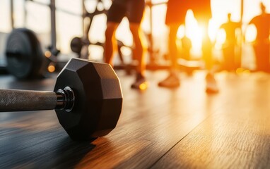 Team exercising in a corporate gym with modern equipment and energy, promoting wellness and fitness in a dynamic business atmosphere