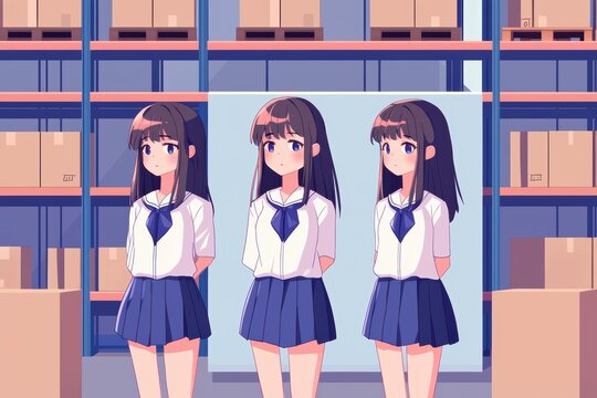 Team inspecting inventory in a warehouse with tall shelves and boxes, working efficiently in a large, organized space with a practical vibe