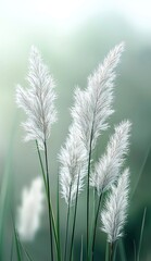 A blurred background of white grasses swaying in the breeze, creating an ethereal and dreamy atmosphere