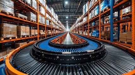 Automated conveyor system in a modern warehouse, showcasing efficient logistics operations