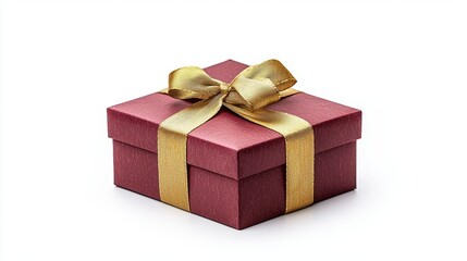 Obraz premium Elegant burgundy gift box tied with a luxurious gold ribbon perfect for special occasions and thoughtful gifting moments