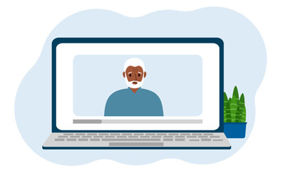 Video of a male blogger. Webinar, interview, coach, vlog, blog Vector flat illustration