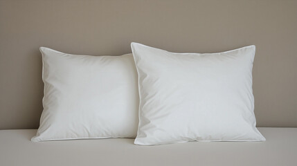 Pair of matching white pillows symmetrically arranged on a bed