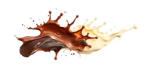  Vibrant Chocolate and Vanilla Liquid Splash on Transparent Isolated Surface
