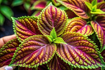 Stunning Alligator Tears Coleus; handheld photography expertly uses rule of thirds for impact.