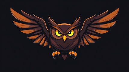Obraz premium Cartoon Owl in Flight Against Dark Background. Possible Stock Photo Use Illustration