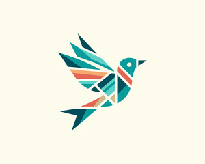 Abstract geometric flying bird logo design icon vector illustration.