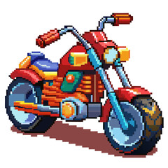 Naklejka premium Pixel Art Motorcycle Illustration Retro Style Motorbike Design in Vibrant Colors