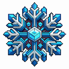 Retro Pixel Art Snowflake Design with Geometric Symmetry and Winter Colors
